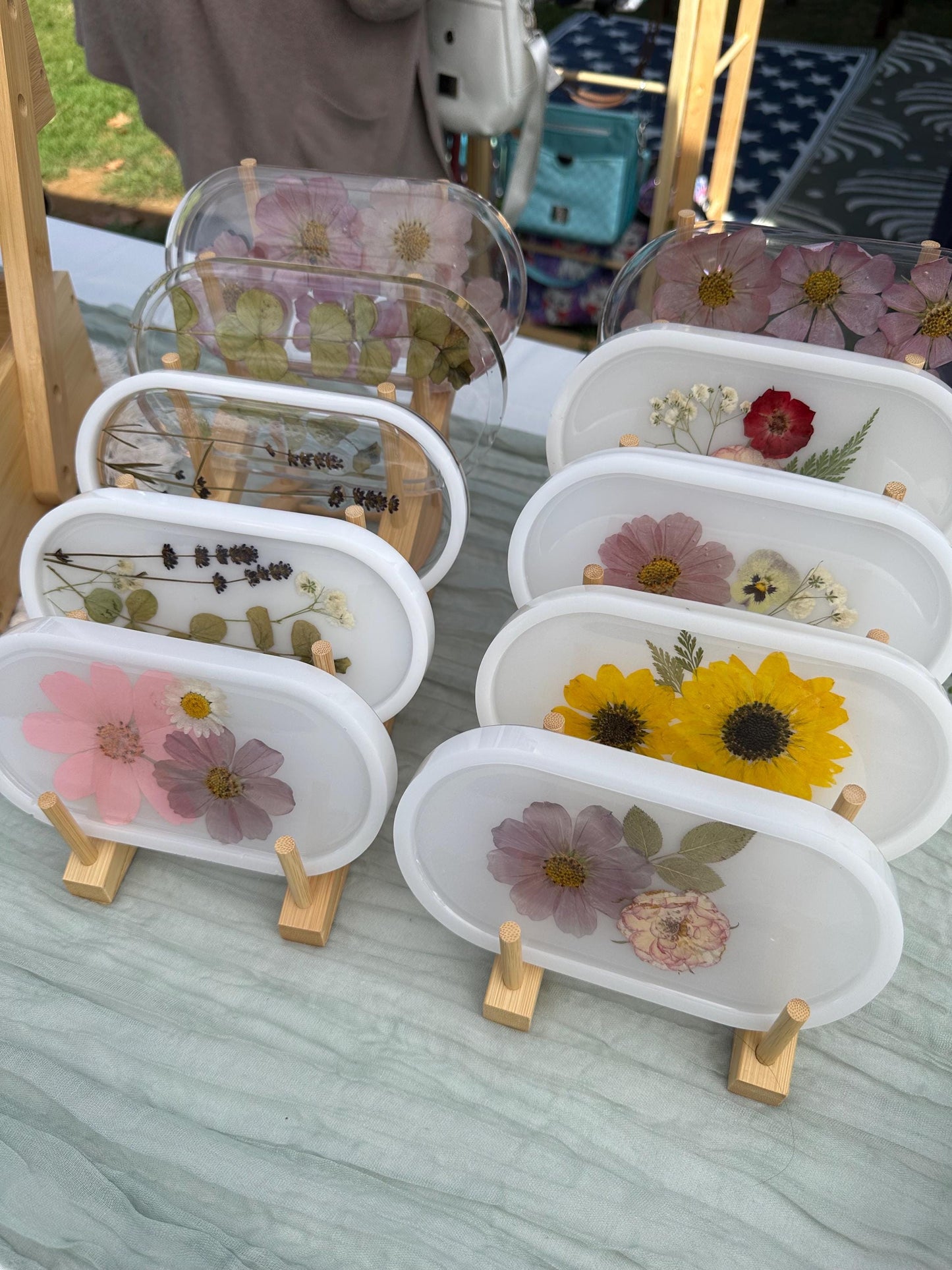 Pressed Flower Resin Jewelry Tray: Oval Trinket Dish, Botanical Decor