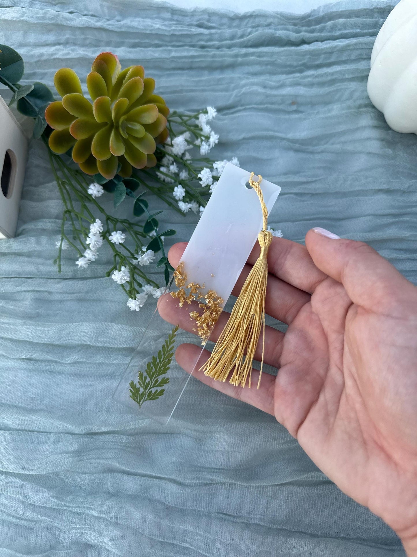 Pressed Fern Resin Bookmark - Pressed Leaf Resin Bookmark - Custom Bookmark - Resin Bookmark