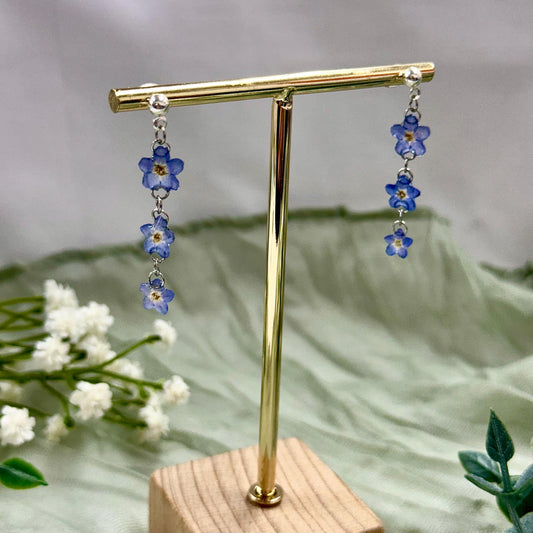Real Forget Me Not Drop Earrings: 24k Gold or Silver Plated, Pressed Flower Jewelry
