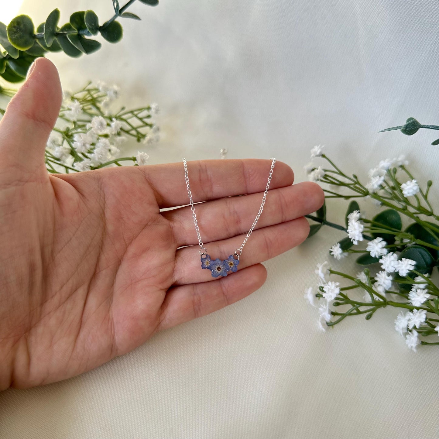 Real Forget Me Not Flower Necklace – Pressed Flower Jewelry
