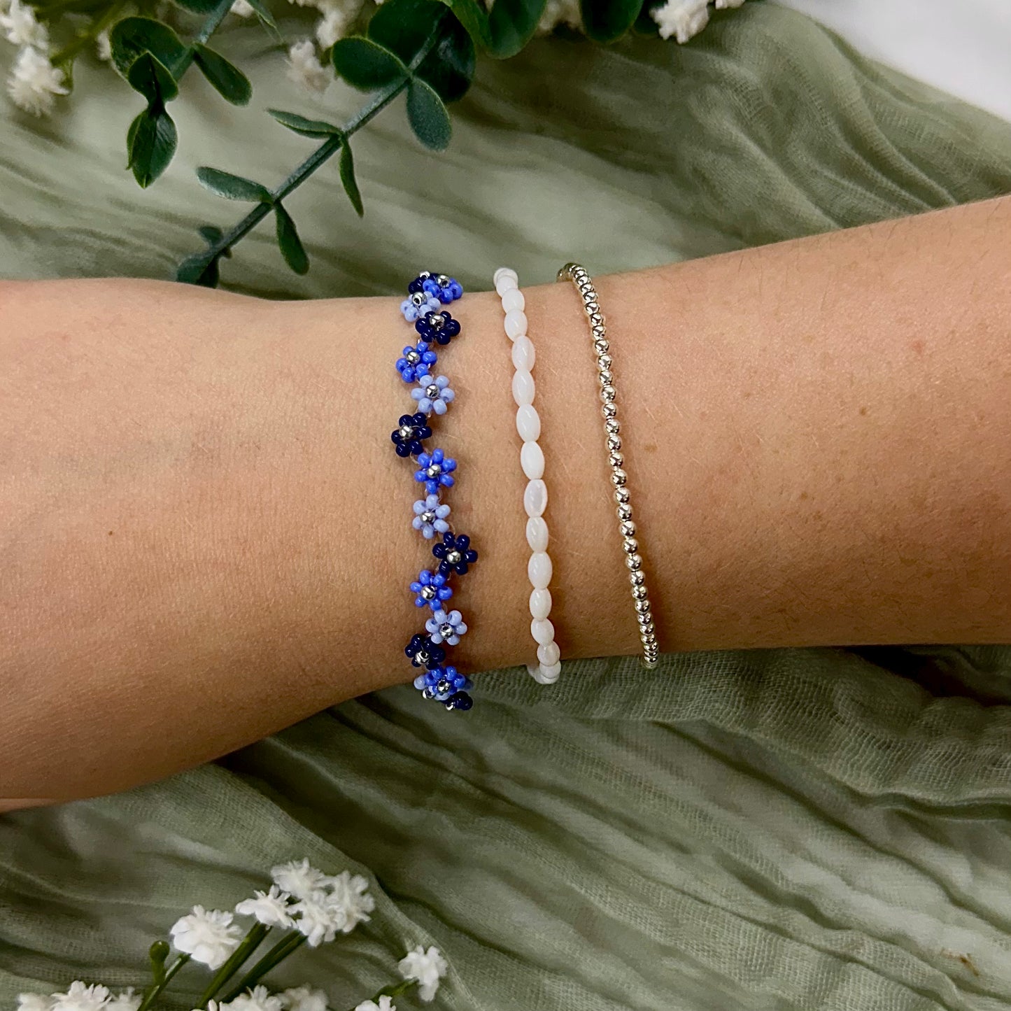 Beaded Flower Bracelet - Blueberry Fields