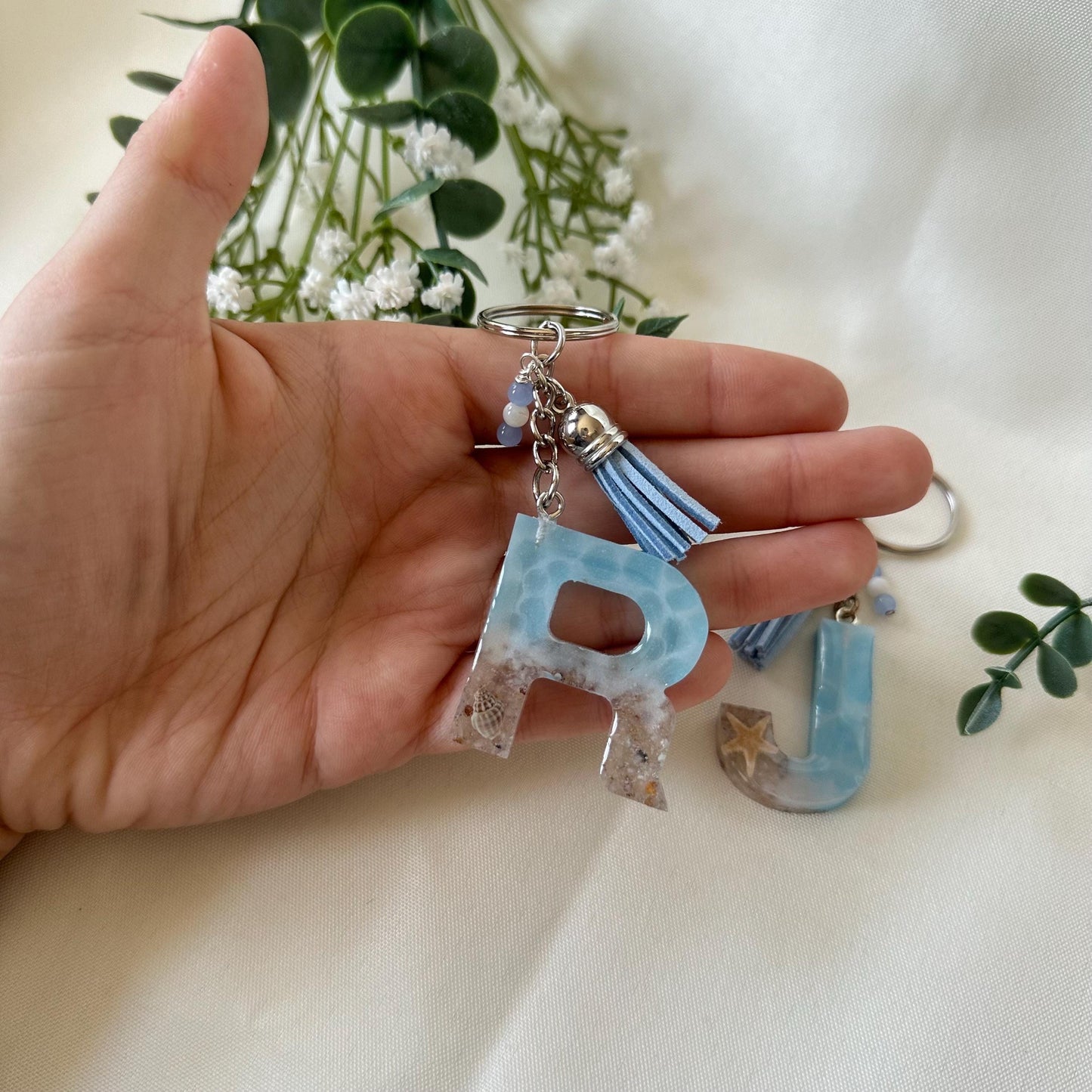 Beach Scene Monogram Keychain