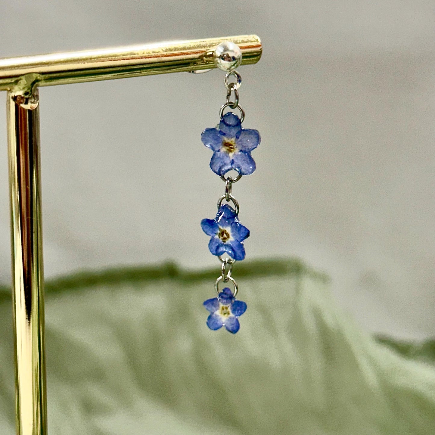 Real Forget Me Not Drop Earrings: 24k Gold or Silver Plated, Pressed Flower Jewelry
