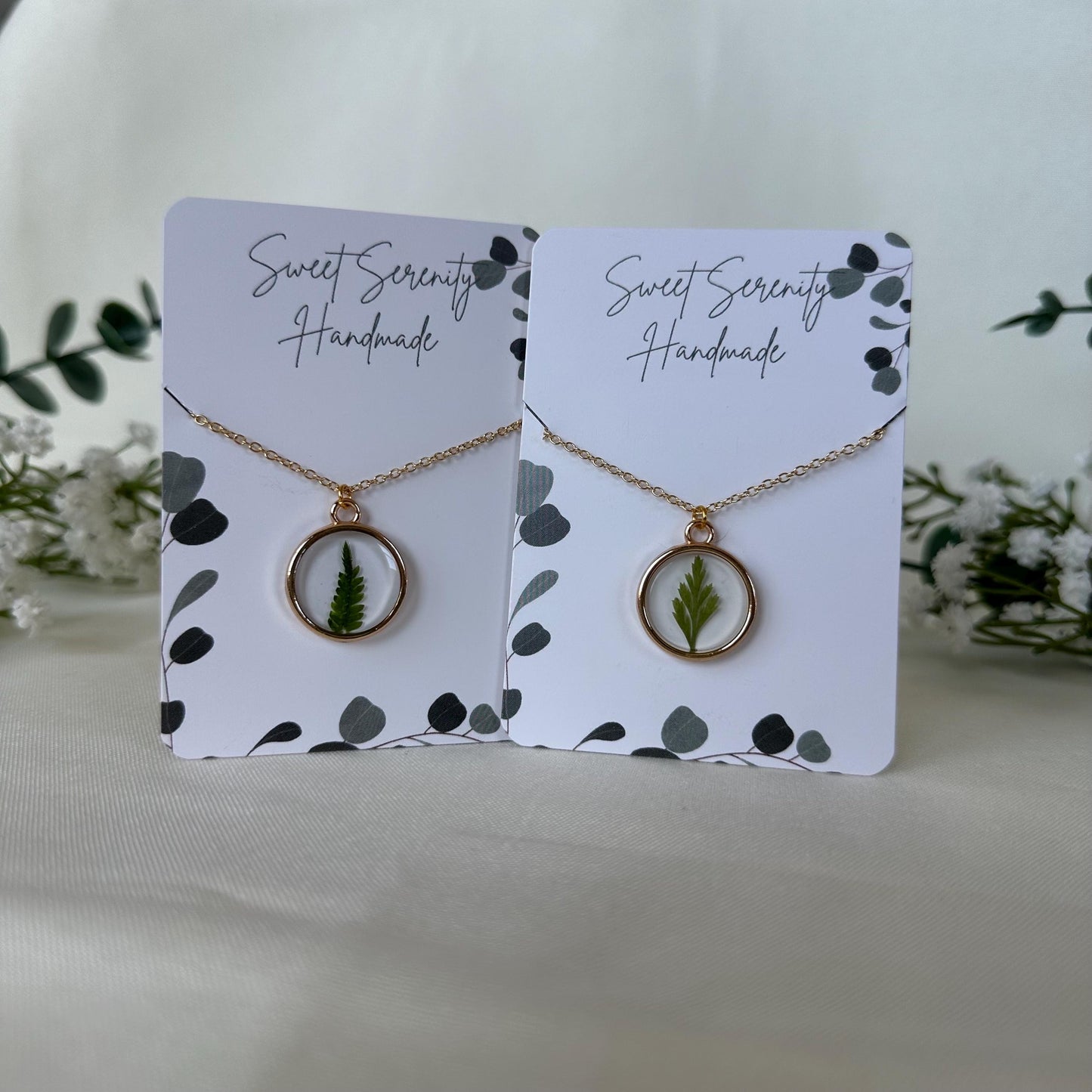 Large Circle Bezel Fern Handmade Necklace - Minimalist Jewelry - Gold Silver Necklace -   Pressed Flower Jewelry - Stackable Jewelry