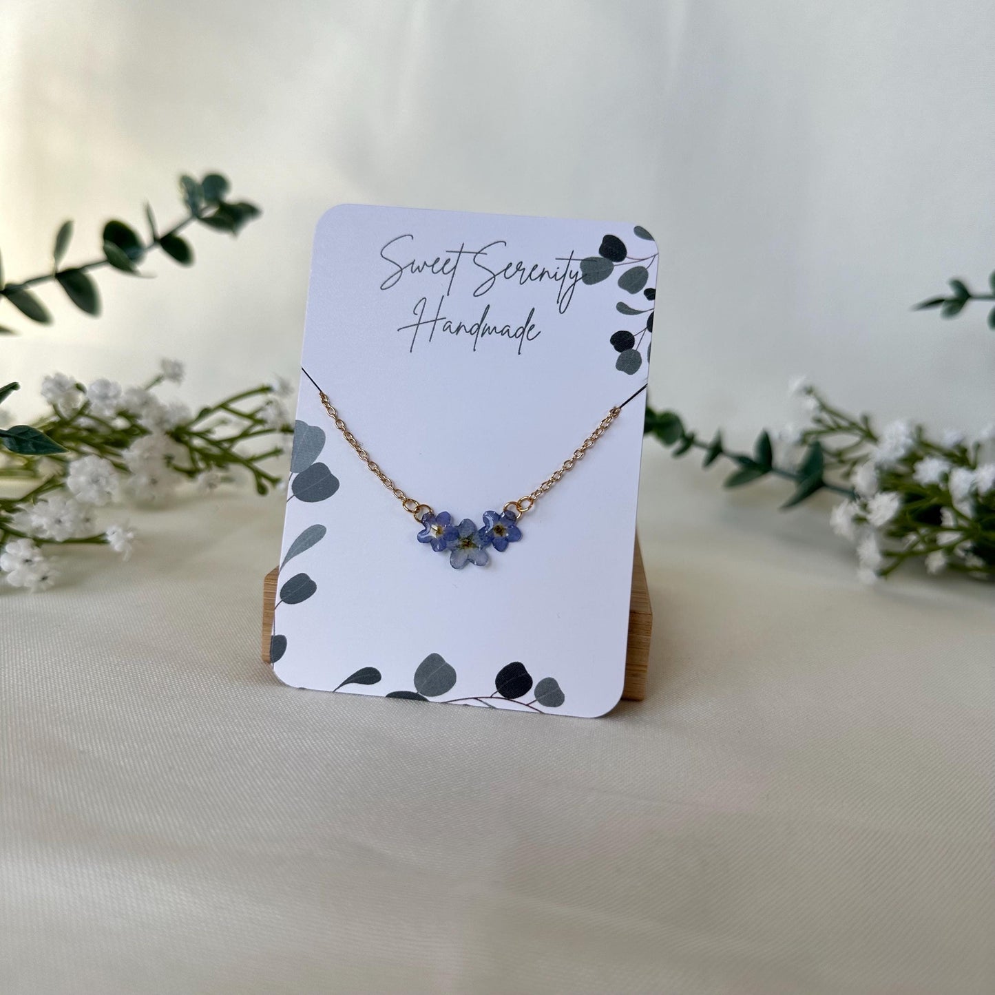 Real Forget Me Not Flower Necklace – Pressed Flower Jewelry