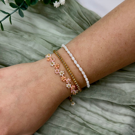 Beaded Flower Bracelet - Creamsicle