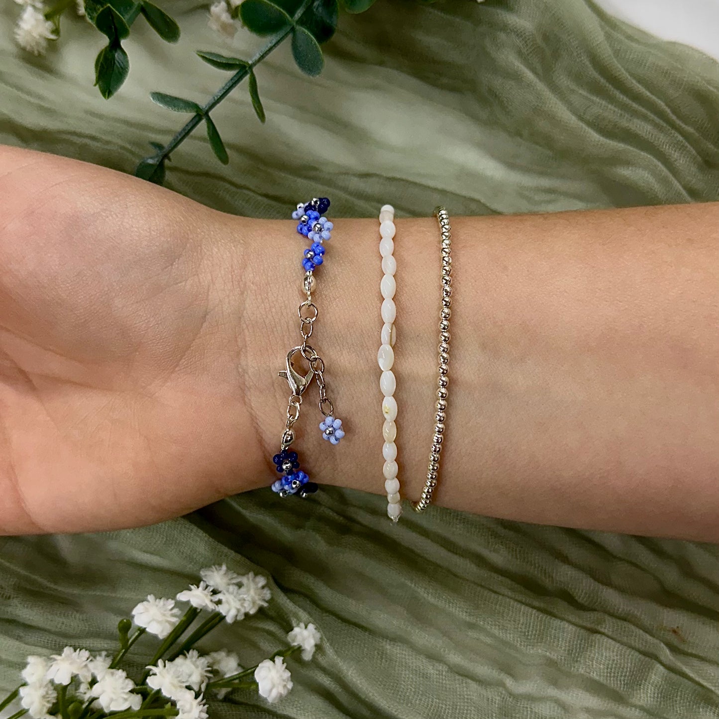 Beaded Flower Bracelet - Blueberry Fields