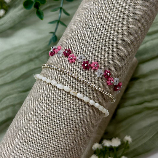 Beaded Flower Bracelet - Strawberry Sorbet