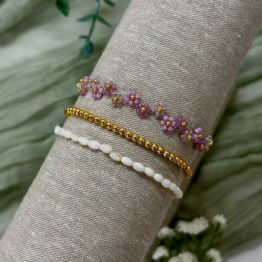 Beaded Flower Bracelet - Plum