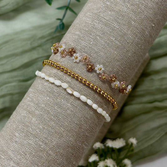Beaded Flower Bracelet - Mocha Latte