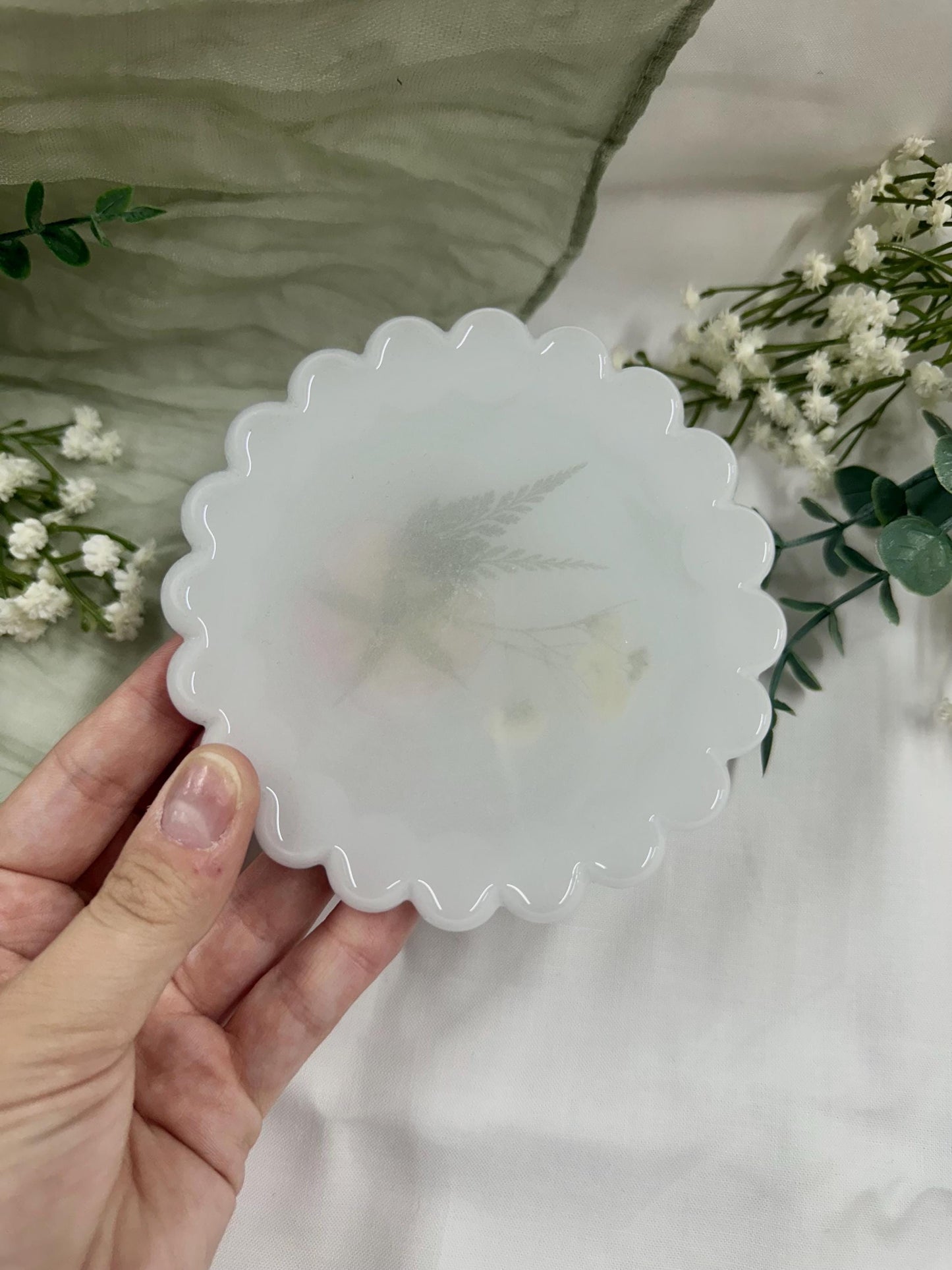 Pressed Pansy Flower Resin Coaster: Beaded Edge Jewelry Dish