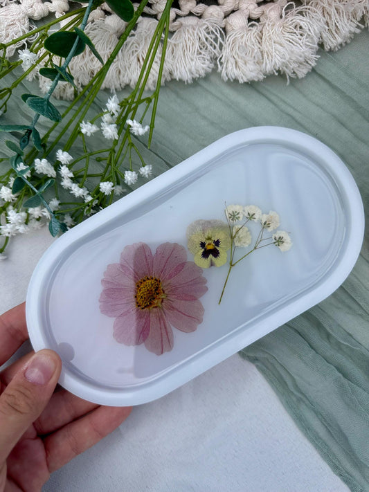 Pressed Flower Resin Tray: Oval Trinket Dish, Botanical Decor